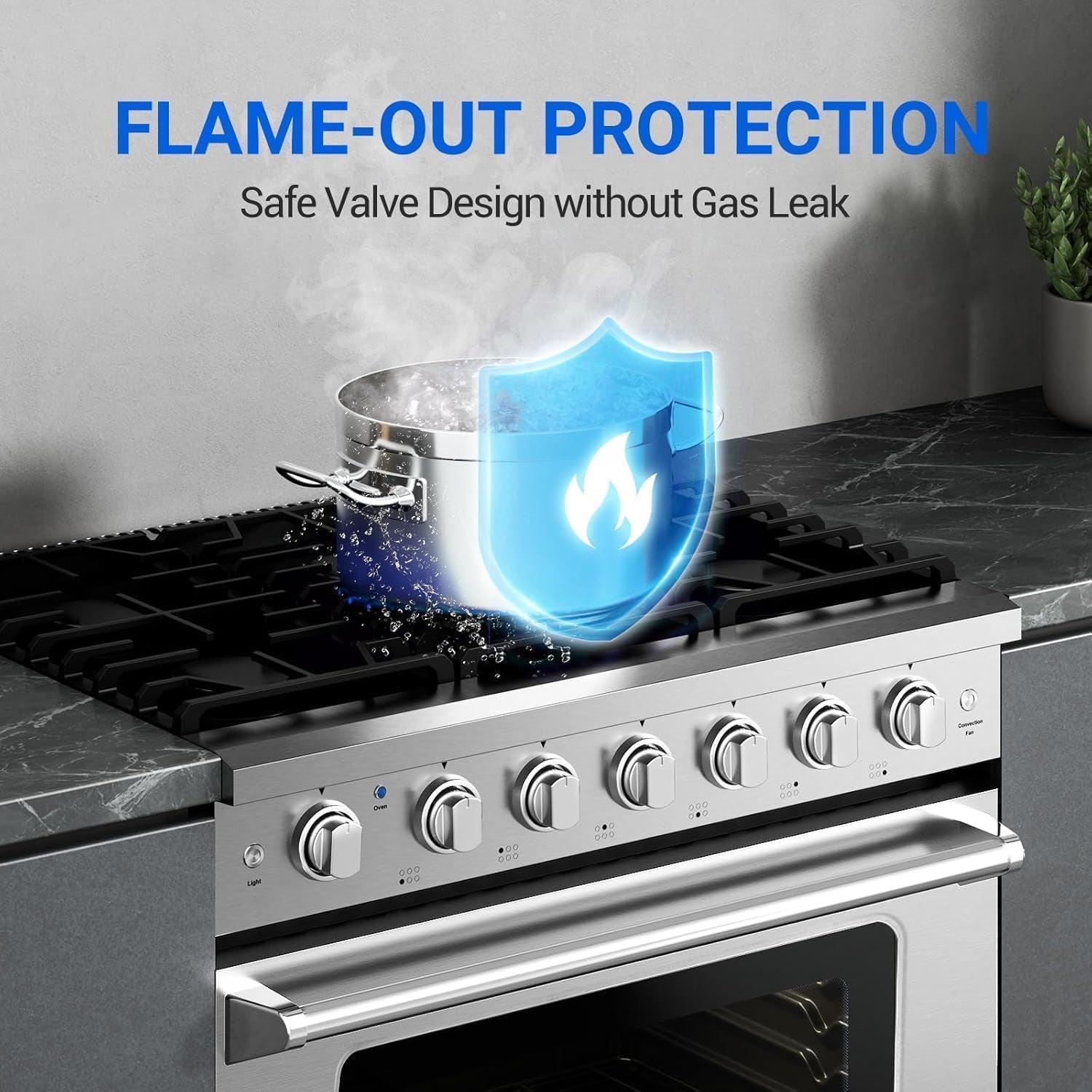 36 Inch Front Control Gas Range Oven with 6 Cooktop Burners, 6 Cu. Ft 78000 BTU Convection and Self Clean, Freestanding Heavy Duty Gas Range Stove with Halogen Light,Large Capacity
