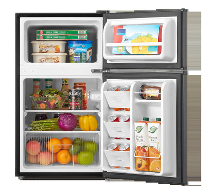 3.2 Cu Ft Two Door Mini Fridge with Freezer Stainless Steel - Energy Star Certified, Compact and Efficient for Dorms, Offices, and Small Spaces