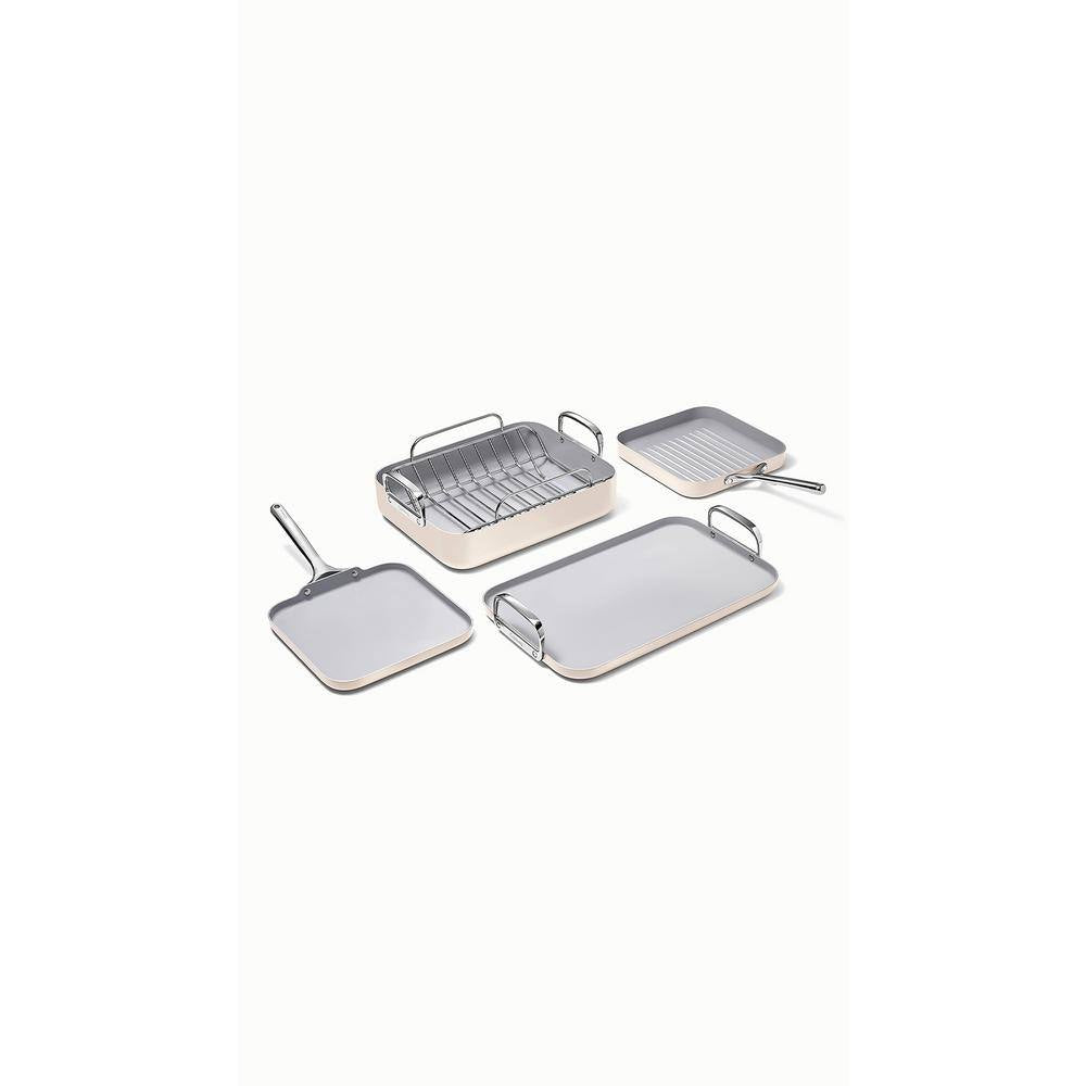 Square Cookware 5 Piece Ceramic Nonstick Cookware Set in Cream