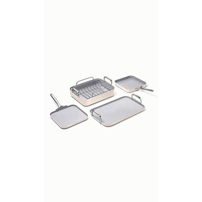 Square Cookware 5 Piece Ceramic Nonstick Cookware Set in Cream