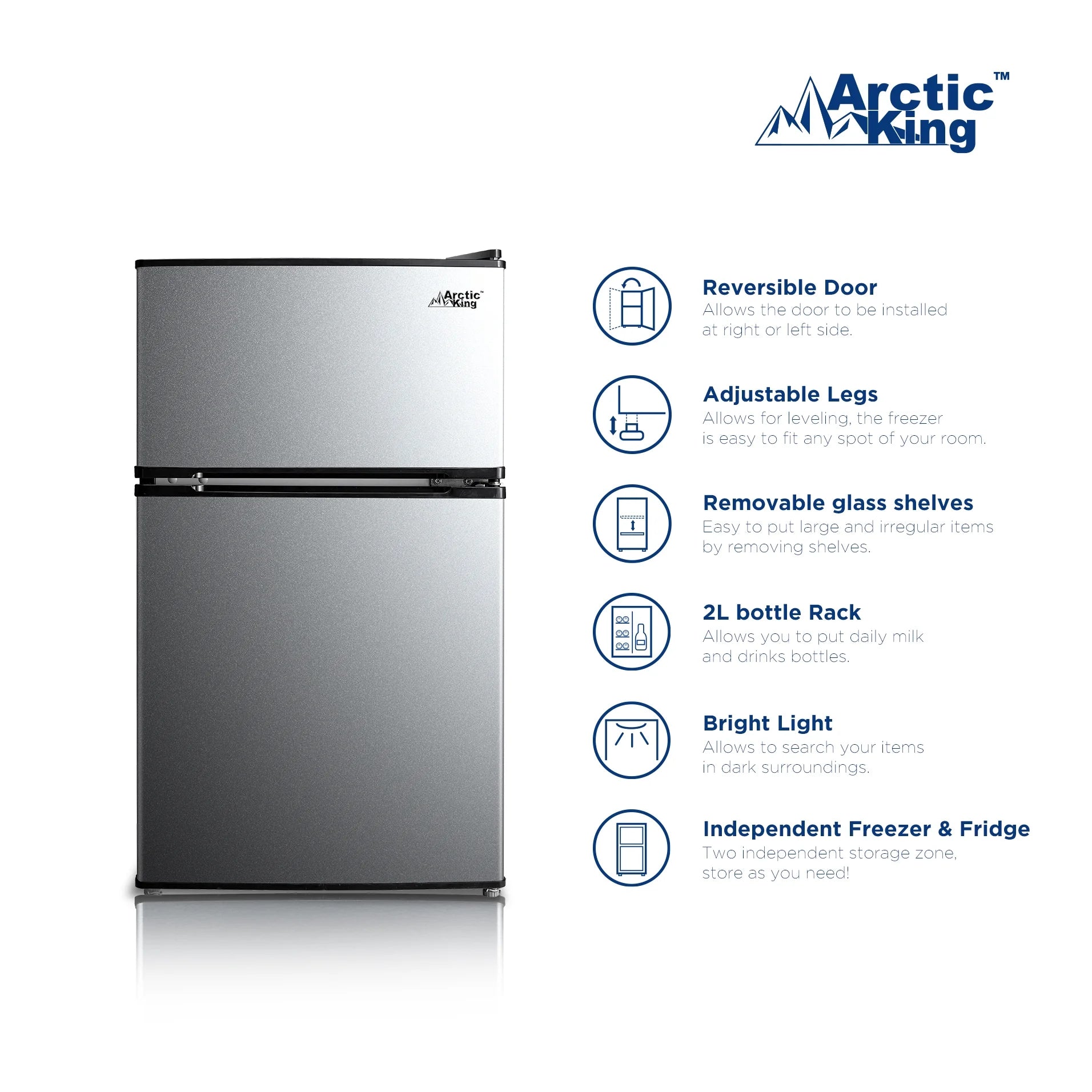 3.2 Cu Ft Two Door Mini Fridge with Freezer Stainless Steel - Energy Star Certified, Compact and Efficient for Dorms, Offices, and Small Spaces