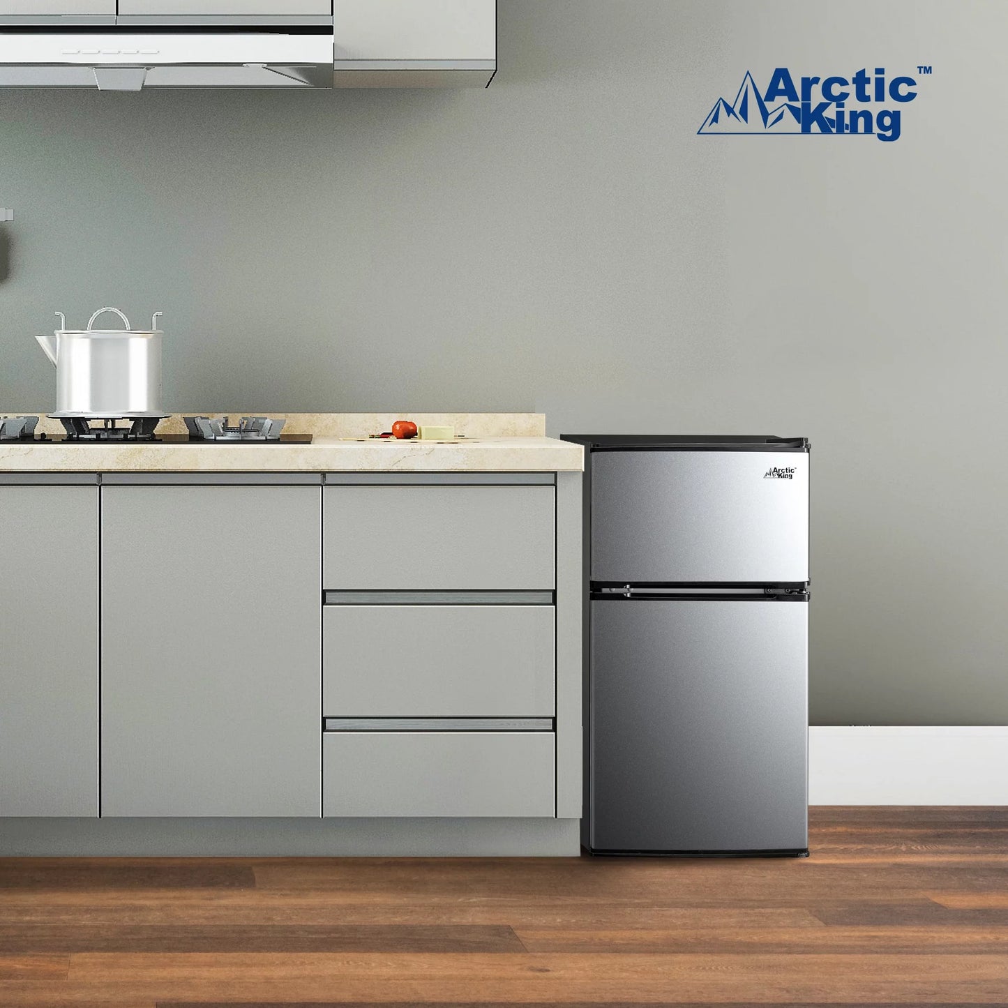 3.2 Cu Ft Two Door Mini Fridge with Freezer Stainless Steel - Energy Star Certified, Compact and Efficient for Dorms, Offices, and Small Spaces