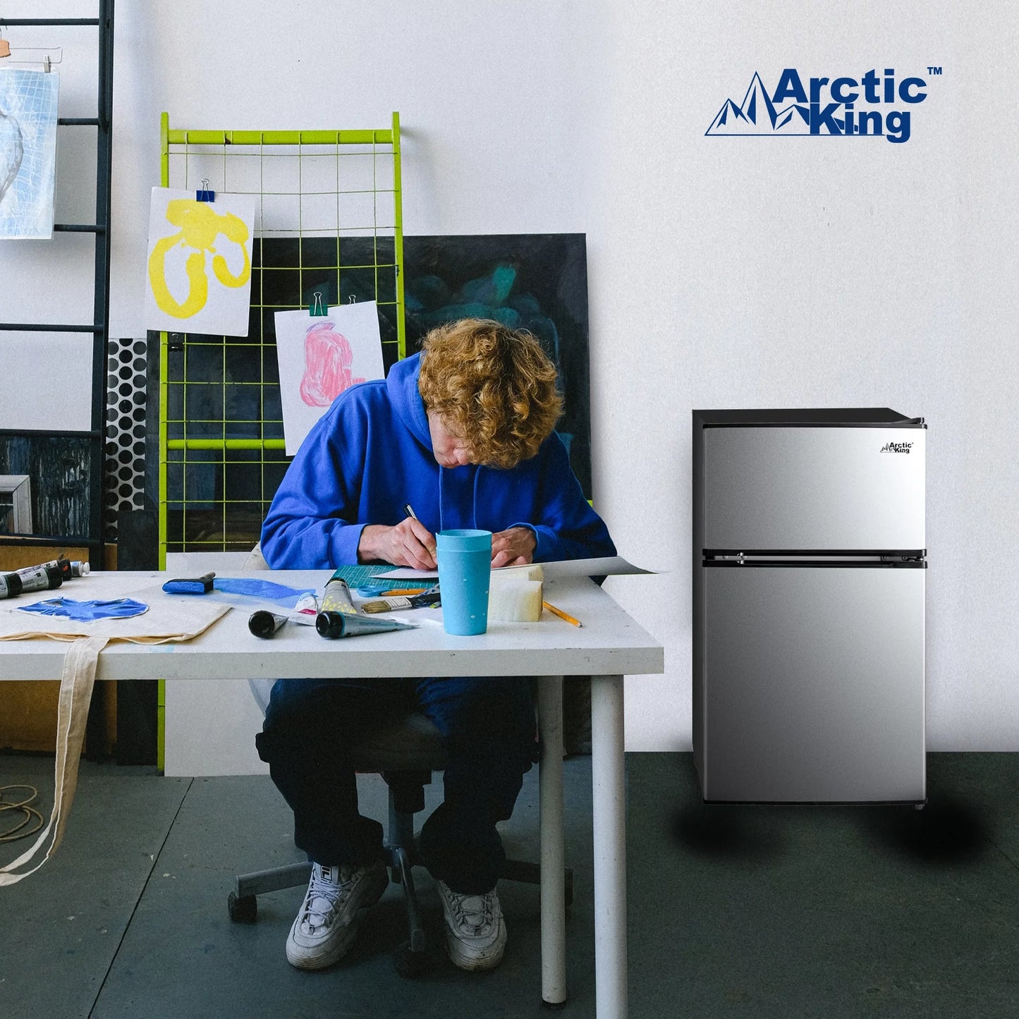 3.2 Cu Ft Two Door Mini Fridge with Freezer Stainless Steel - Energy Star Certified, Compact and Efficient for Dorms, Offices, and Small Spaces