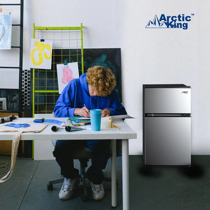 3.2 Cu Ft Two Door Mini Fridge with Freezer Stainless Steel - Energy Star Certified, Compact and Efficient for Dorms, Offices, and Small Spaces