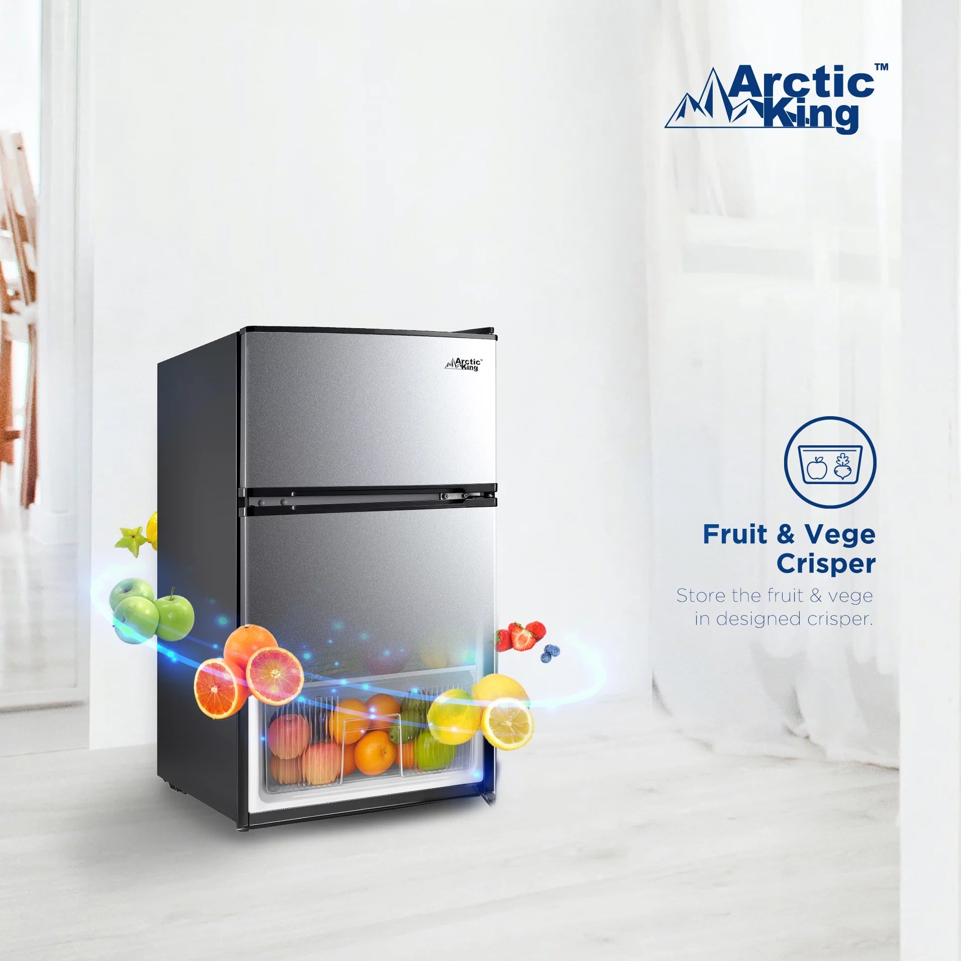 3.2 Cu Ft Two Door Mini Fridge with Freezer Stainless Steel - Energy Star Certified, Compact and Efficient for Dorms, Offices, and Small Spaces