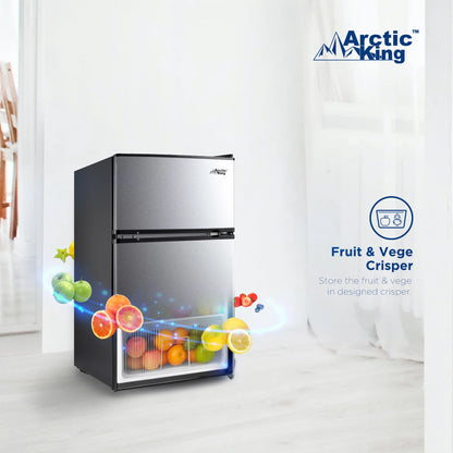3.2 Cu Ft Two Door Mini Fridge with Freezer Stainless Steel - Energy Star Certified, Compact and Efficient for Dorms, Offices, and Small Spaces