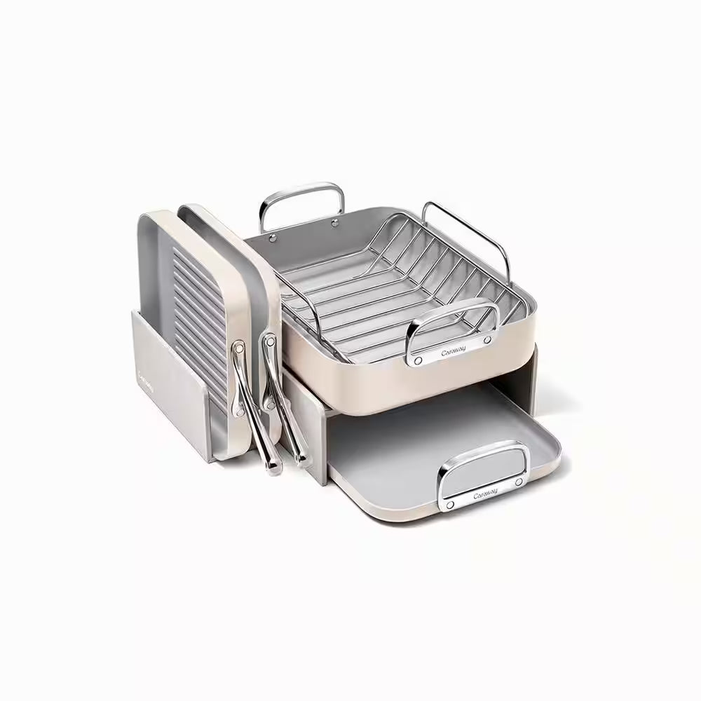 Square Cookware 5 Piece Ceramic Nonstick Cookware Set in Cream
