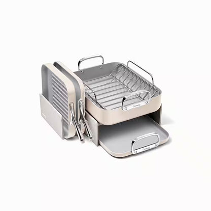 Square Cookware 5 Piece Ceramic Nonstick Cookware Set in Cream