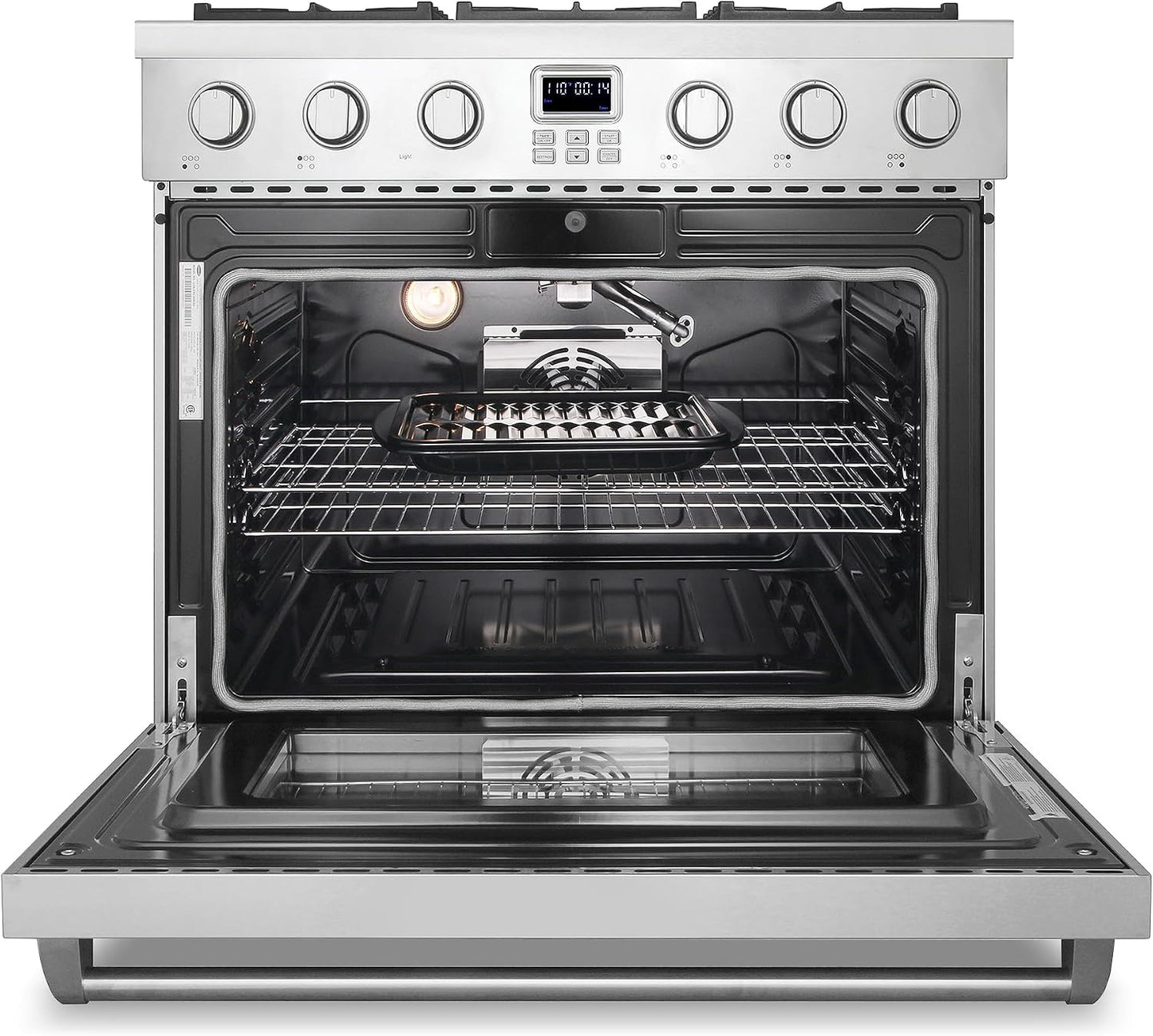 36 In. Lumin Coll 6.1 Cu Ft 6 Burner Gas Range, Convection, Stainless Steel |  COS-GRC366KB Sealed Burners, Oven Fan Circulation, Cast Iron Grates, Digital Display with Timer, LP Convertible