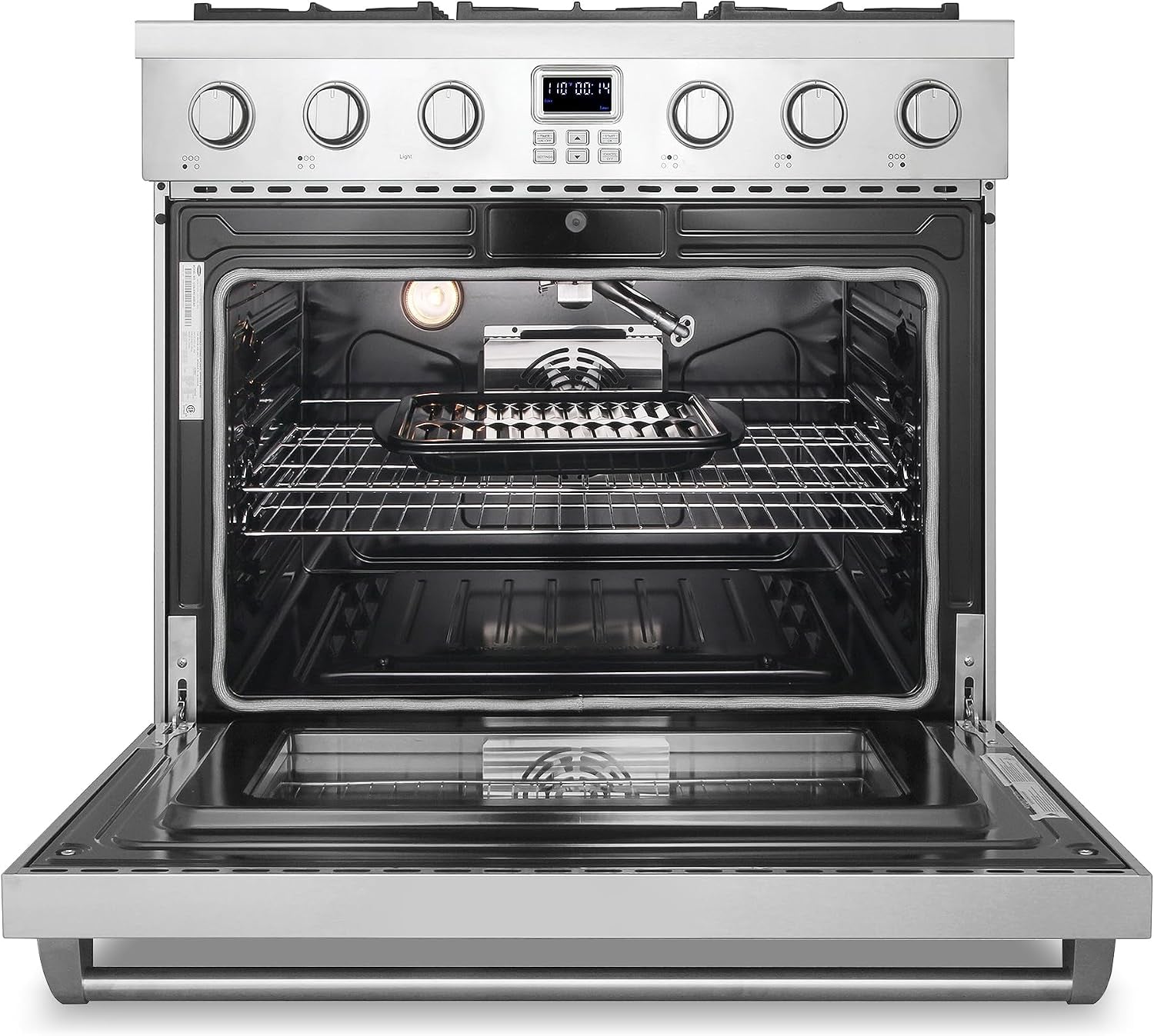 36 In. Lumin Coll 6.1 Cu Ft 6 Burner Gas Range, Convection, Stainless Steel |  COS-GRC366KB Sealed Burners, Oven Fan Circulation, Cast Iron Grates, Digital Display with Timer, LP Convertible