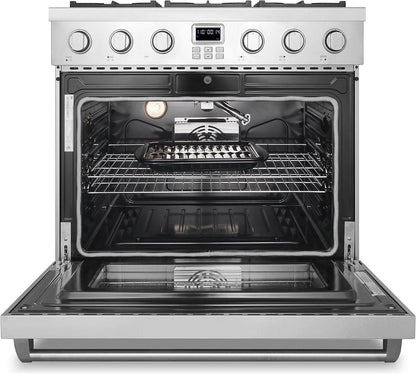 36 In. Lumin Coll 6.1 Cu Ft 6 Burner Gas Range, Convection, Stainless Steel |  COS-GRC366KB Sealed Burners, Oven Fan Circulation, Cast Iron Grates, Digital Display with Timer, LP Convertible
