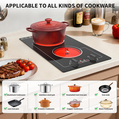 Electric Cooktop,110V 2100W Electric Stove Top with Knob Control,Countertop/Built-In Design with 9 Power Levels,Kids Lock & Timer, Overheat Protection,And Touch Control 2 Burner Electric Cooktop.