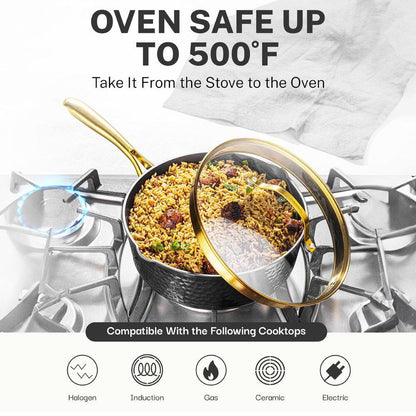 Charleston Collection 15-Piece Aluminum Hammered Ceramic Coating Nonstick Cookware Set with Utensils in Black