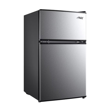 3.2 Cu Ft Two Door Mini Fridge with Freezer Stainless Steel - Energy Star Certified, Compact and Efficient for Dorms, Offices, and Small Spaces
