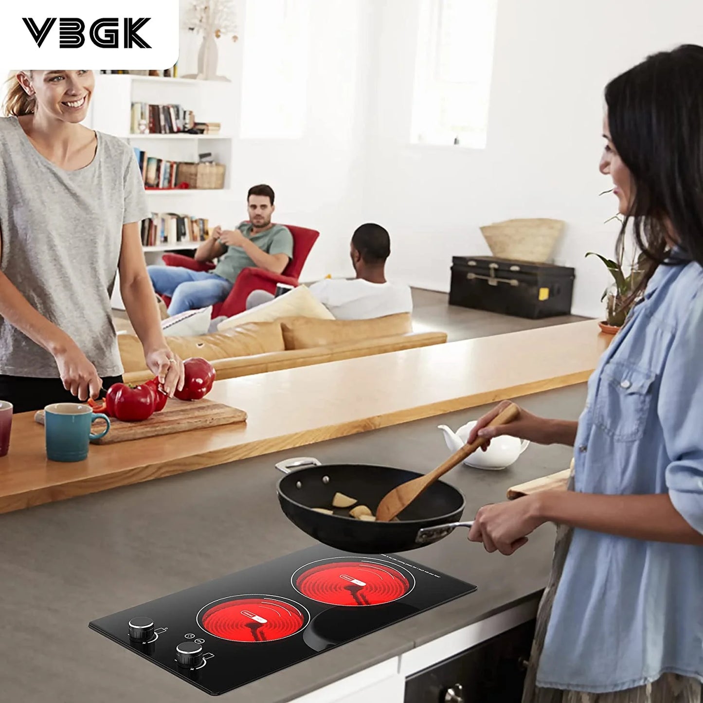 Electric Cooktop 2 Burner 12 Inch 2000W Electric Burner Countertop and Built-In Hot Plate for Cooking with Plug,120 Minutes Timer & Auto Shutdown Electric Stove,Child Lock Electric Stove Top