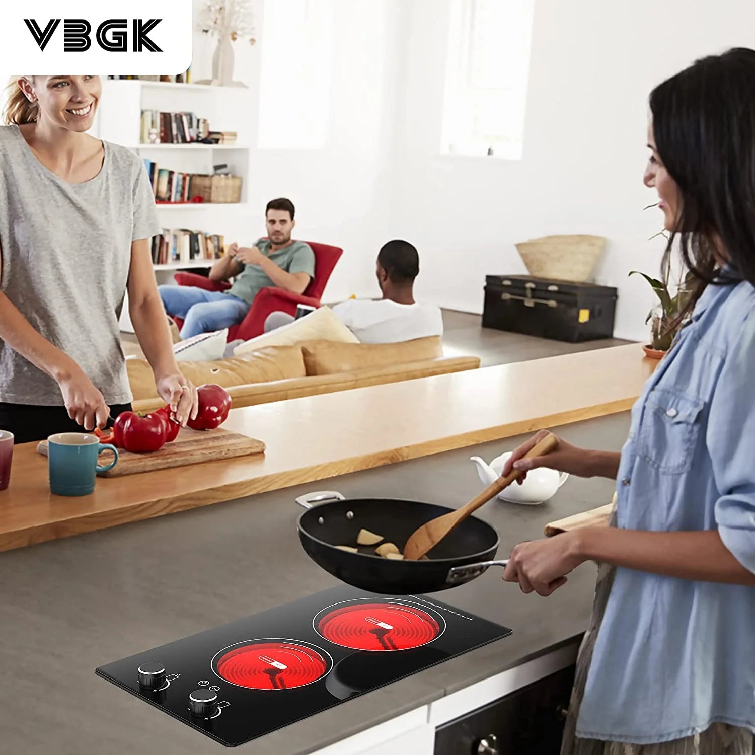 Electric Cooktop 2 Burner 12 Inch 2000W Electric Burner Countertop and Built-In Hot Plate for Cooking with Plug,120 Minutes Timer & Auto Shutdown Electric Stove,Child Lock Electric Stove Top