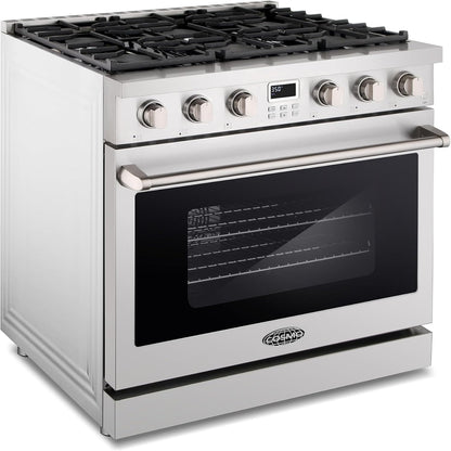 36 In. Lumin Coll 6.1 Cu Ft 6 Burner Gas Range, Convection, Stainless Steel |  COS-GRC366KB Sealed Burners, Oven Fan Circulation, Cast Iron Grates, Digital Display with Timer, LP Convertible