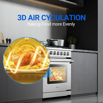 36 Inch Front Control Gas Range Oven with 6 Cooktop Burners, 6 Cu. Ft 78000 BTU Convection and Self Clean, Freestanding Heavy Duty Gas Range Stove with Halogen Light,Large Capacity