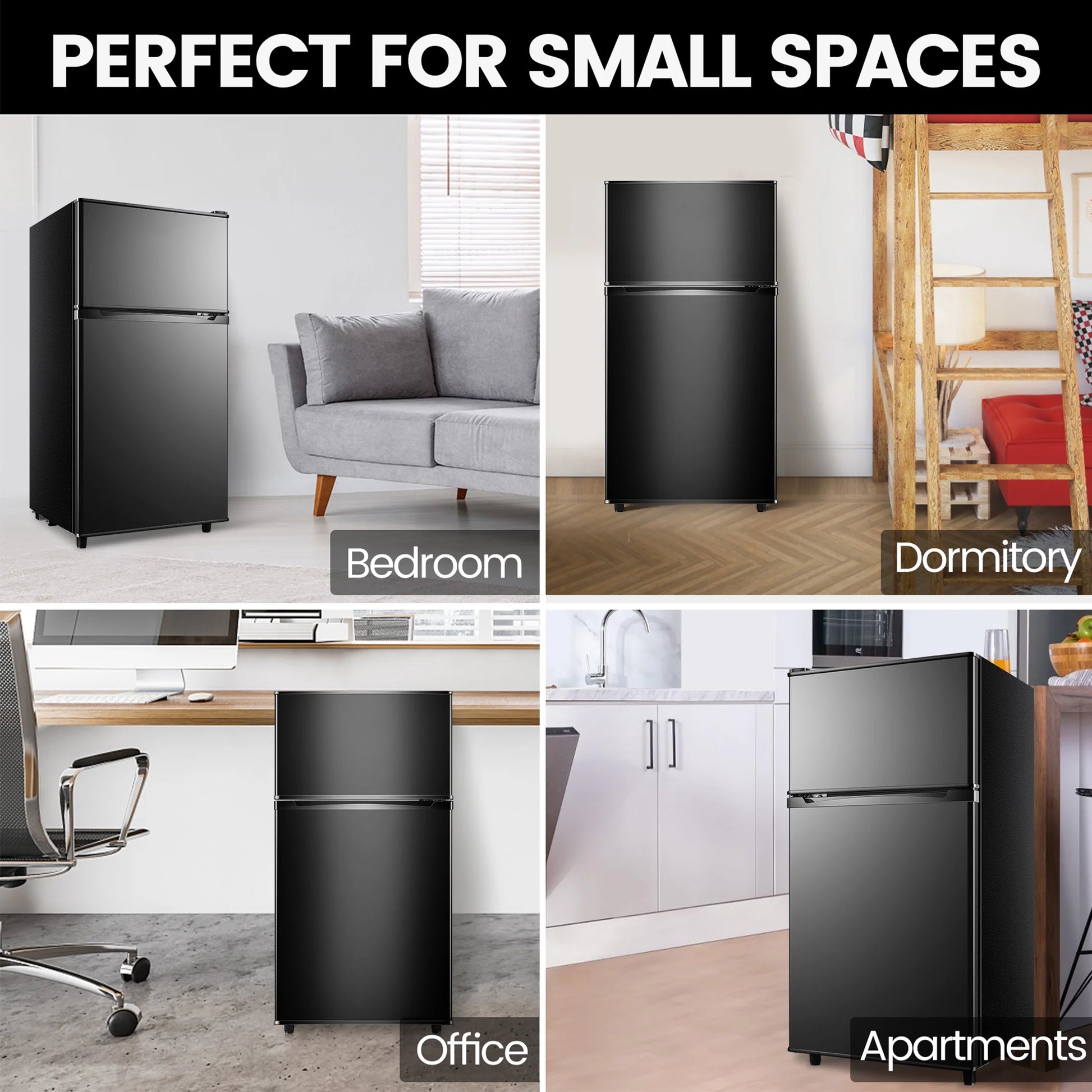 3.5 Cu.Ft Mini Fridge with Freezer - Dual-Door Small Refrigerator for Dorm Bedroom,Black