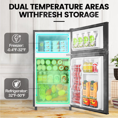 3.5 Cu.Ft Mini Fridge with Freezer - Dual-Door Small Refrigerator for Dorm Bedroom,Black
