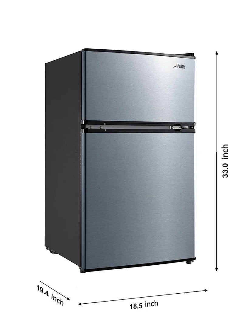 3.2 Cu Ft Two Door Mini Fridge with Freezer Stainless Steel - Energy Star Certified, Compact and Efficient for Dorms, Offices, and Small Spaces