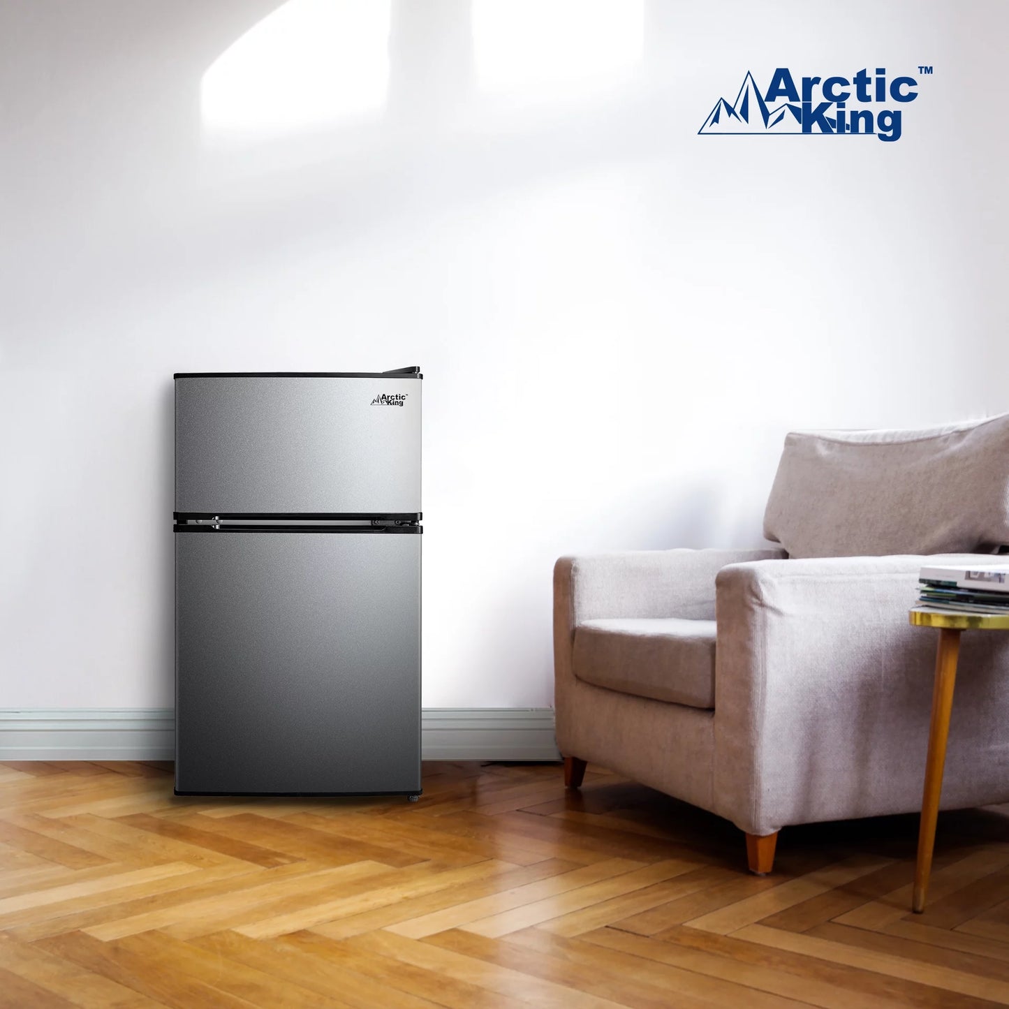 3.2 Cu Ft Two Door Mini Fridge with Freezer Stainless Steel - Energy Star Certified, Compact and Efficient for Dorms, Offices, and Small Spaces