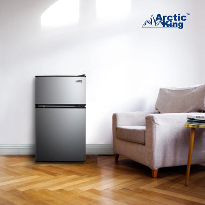 3.2 Cu Ft Two Door Mini Fridge with Freezer Stainless Steel - Energy Star Certified, Compact and Efficient for Dorms, Offices, and Small Spaces