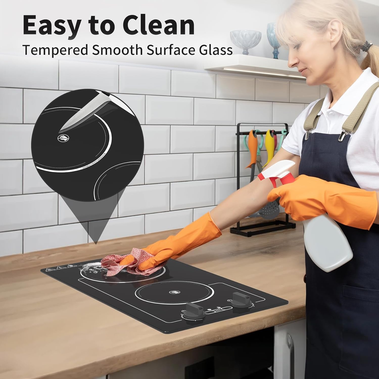 Electric Cooktop,110V 2100W Electric Stove Top with Knob Control,Countertop/Built-In Design with 9 Power Levels,Kids Lock & Timer, Overheat Protection,And Touch Control 2 Burner Electric Cooktop.