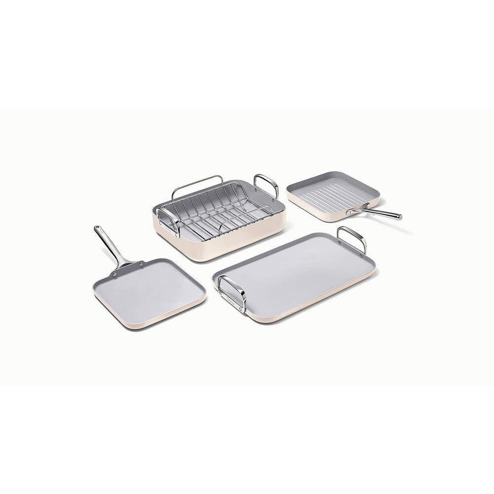 Square Cookware 5 Piece Ceramic Nonstick Cookware Set in Cream