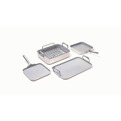 Square Cookware 5 Piece Ceramic Nonstick Cookware Set in Cream