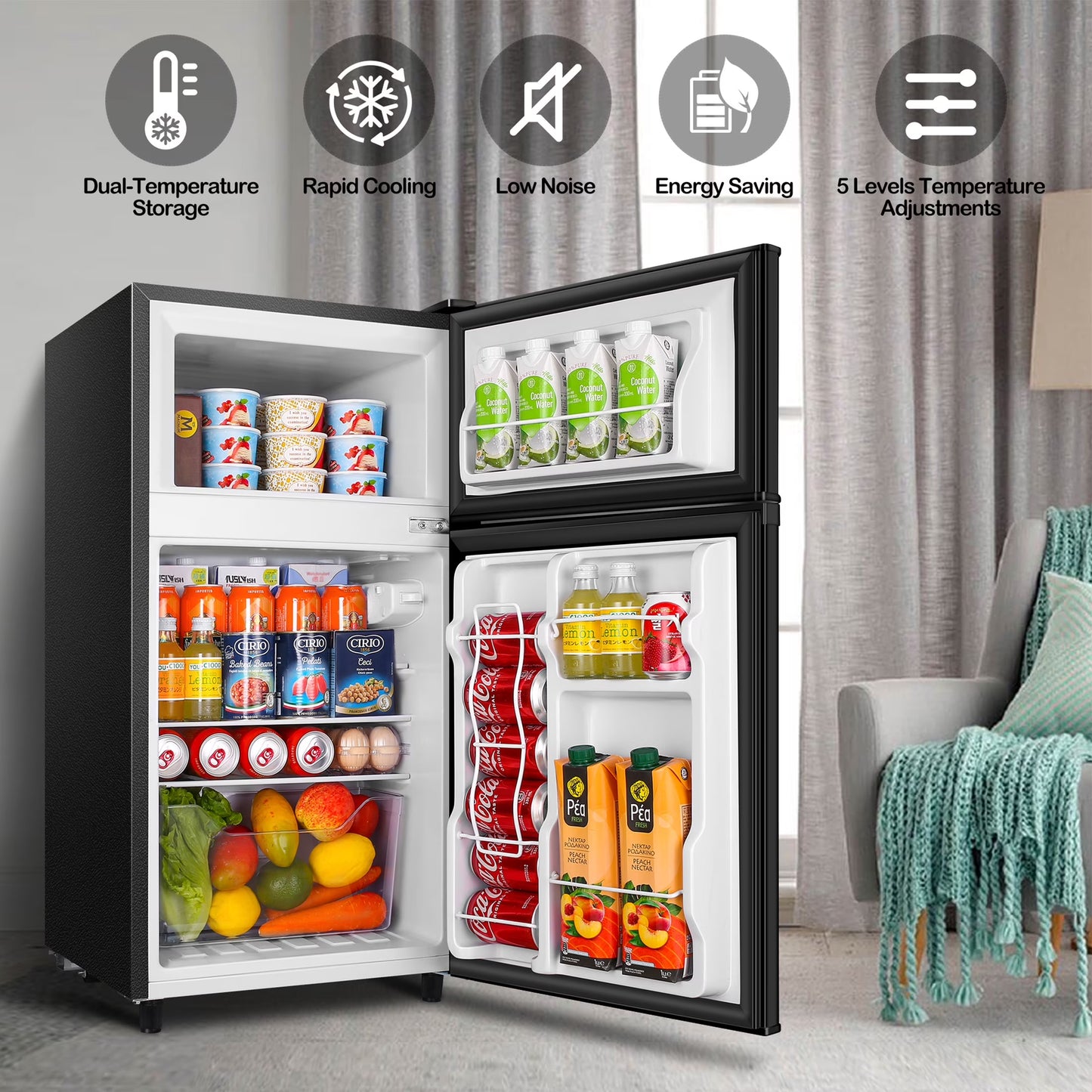 3.5 Cu.Ft Mini Fridge with Freezer - Dual-Door Small Refrigerator for Dorm Bedroom,Black