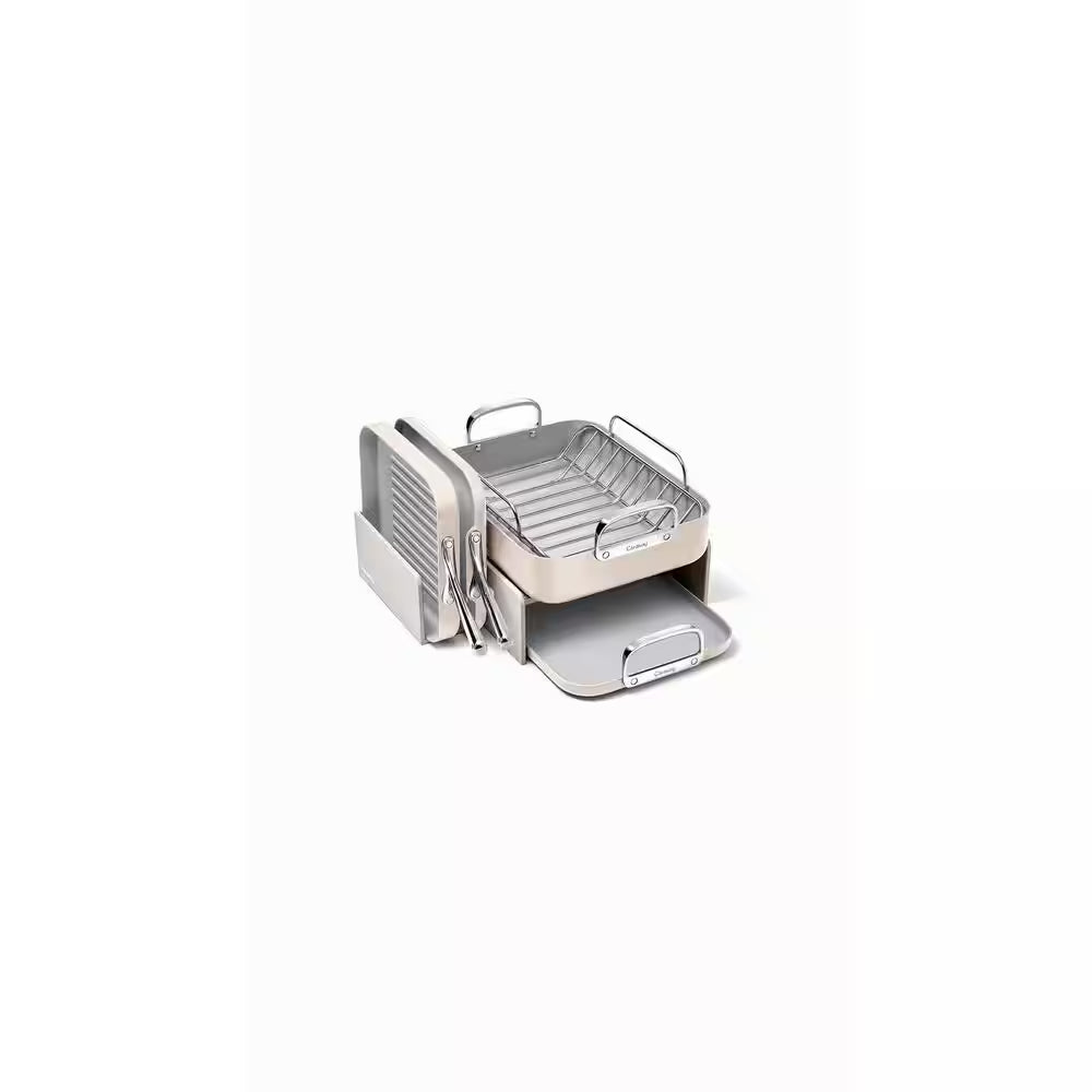 Square Cookware 5 Piece Ceramic Nonstick Cookware Set in Cream