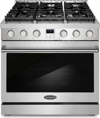 36 In. Lumin Coll 6.1 Cu Ft 6 Burner Gas Range, Convection, Stainless Steel |  COS-GRC366KB Sealed Burners, Oven Fan Circulation, Cast Iron Grates, Digital Display with Timer, LP Convertible