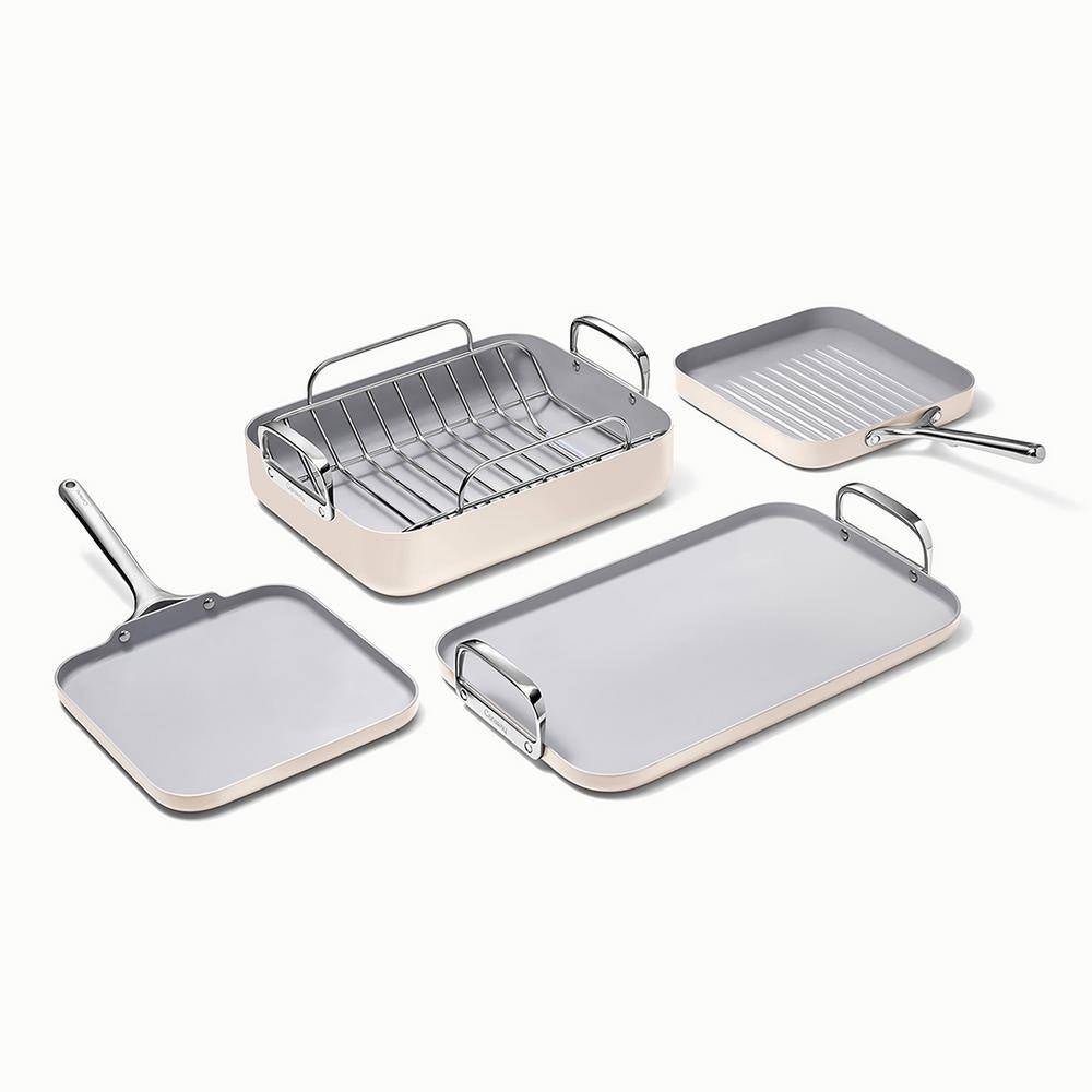 Square Cookware 5 Piece Ceramic Nonstick Cookware Set in Cream