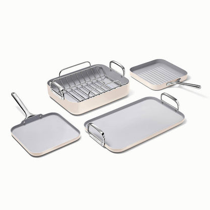 Square Cookware 5 Piece Ceramic Nonstick Cookware Set in Cream