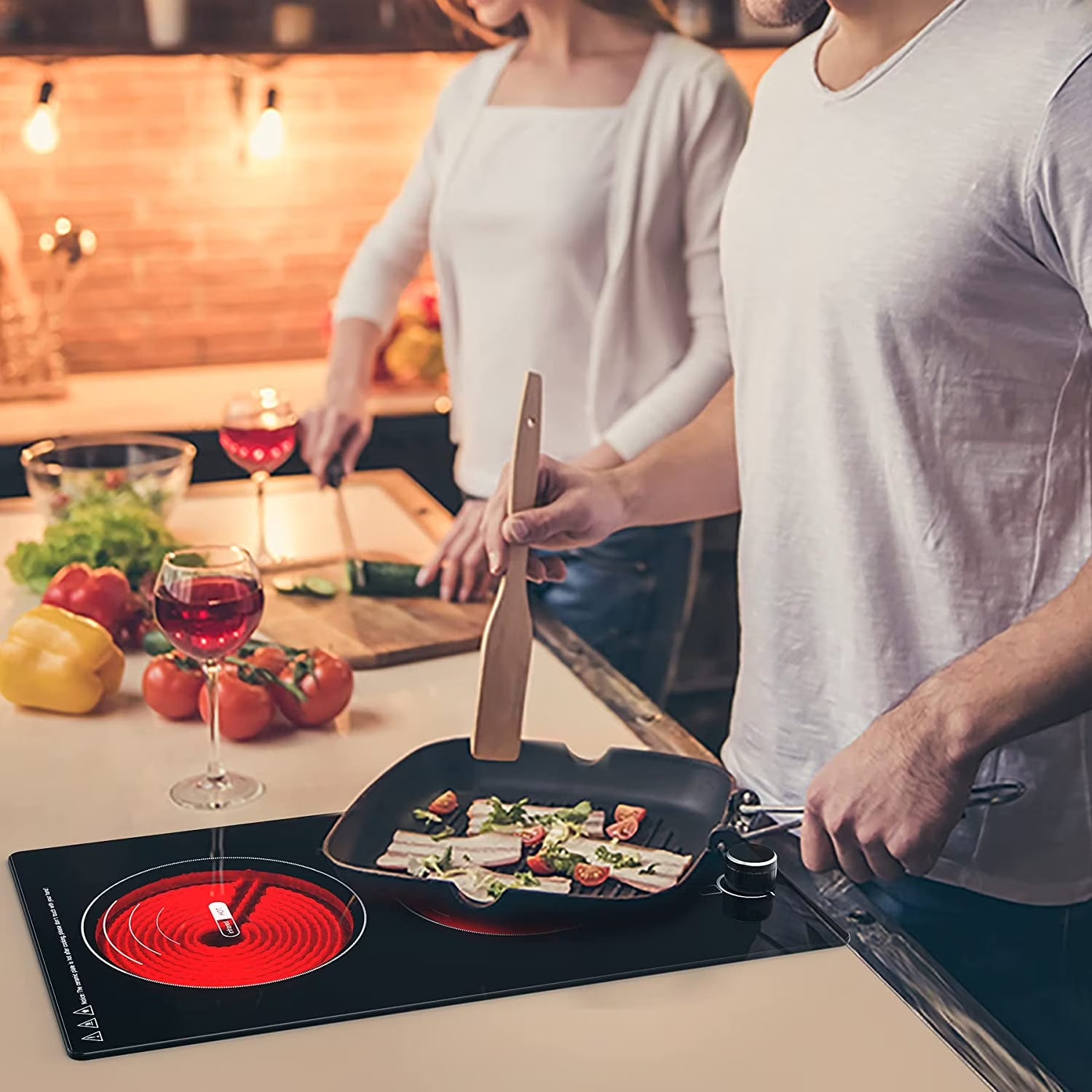 Electric Cooktop 2 Burner 12 Inch 2000W Electric Burner Countertop and Built-In Hot Plate for Cooking with Plug,120 Minutes Timer & Auto Shutdown Electric Stove,Child Lock Electric Stove Top