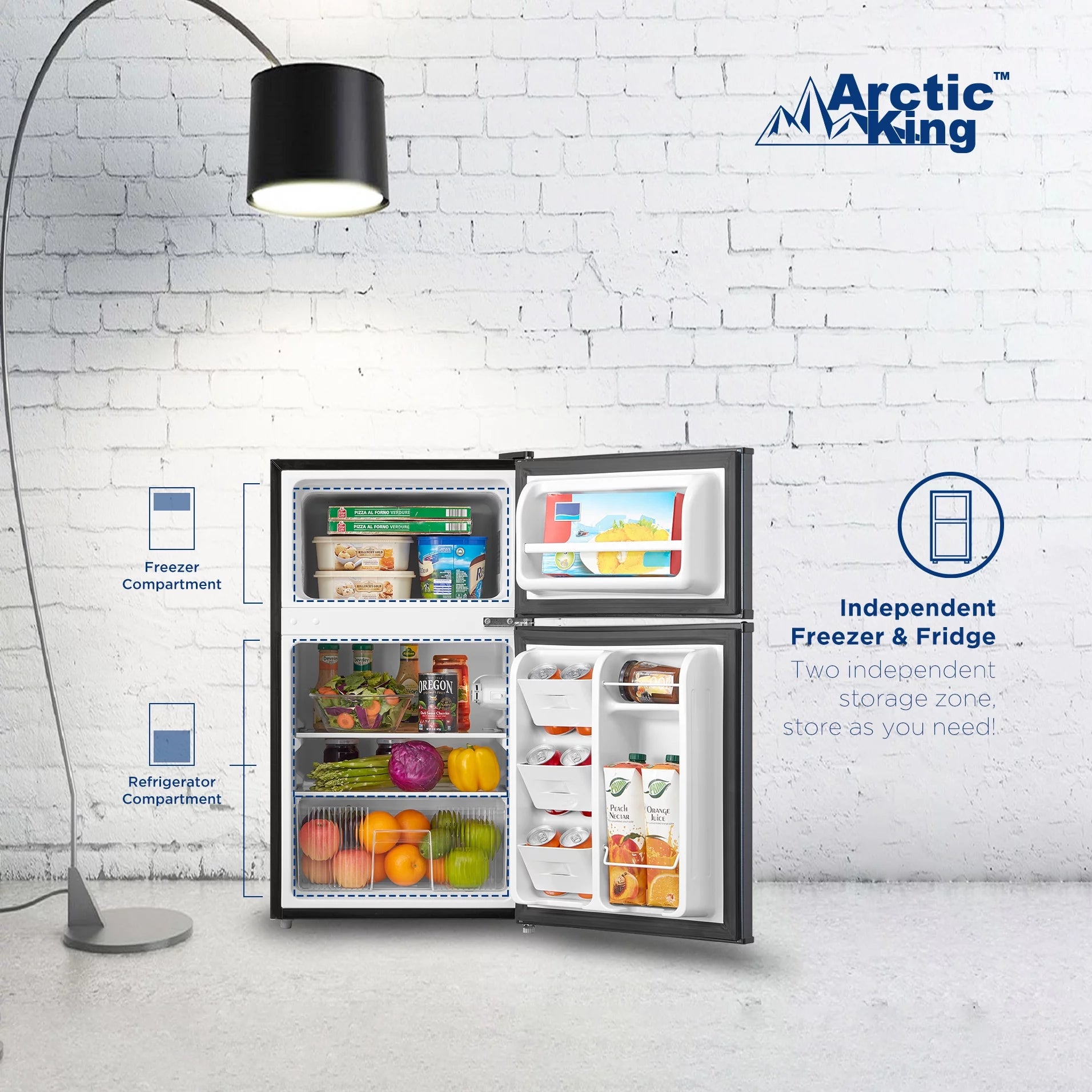 3.2 Cu Ft Two Door Mini Fridge with Freezer Stainless Steel - Energy Star Certified, Compact and Efficient for Dorms, Offices, and Small Spaces