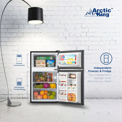 3.2 Cu Ft Two Door Mini Fridge with Freezer Stainless Steel - Energy Star Certified, Compact and Efficient for Dorms, Offices, and Small Spaces