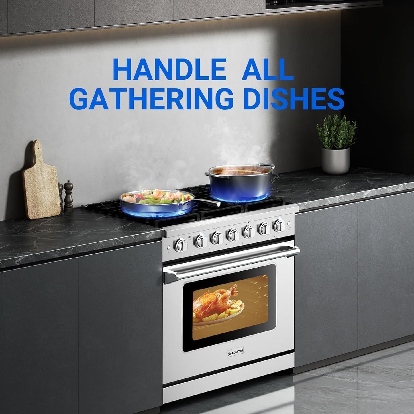 36 Inch Front Control Gas Range Oven with 6 Cooktop Burners, 6 Cu. Ft 78000 BTU Convection and Self Clean, Freestanding Heavy Duty Gas Range Stove with Halogen Light,Large Capacity