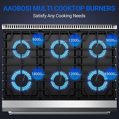 36 Inch Front Control Gas Range Oven with 6 Cooktop Burners, 6 Cu. Ft 78000 BTU Convection and Self Clean, Freestanding Heavy Duty Gas Range Stove with Halogen Light,Large Capacity