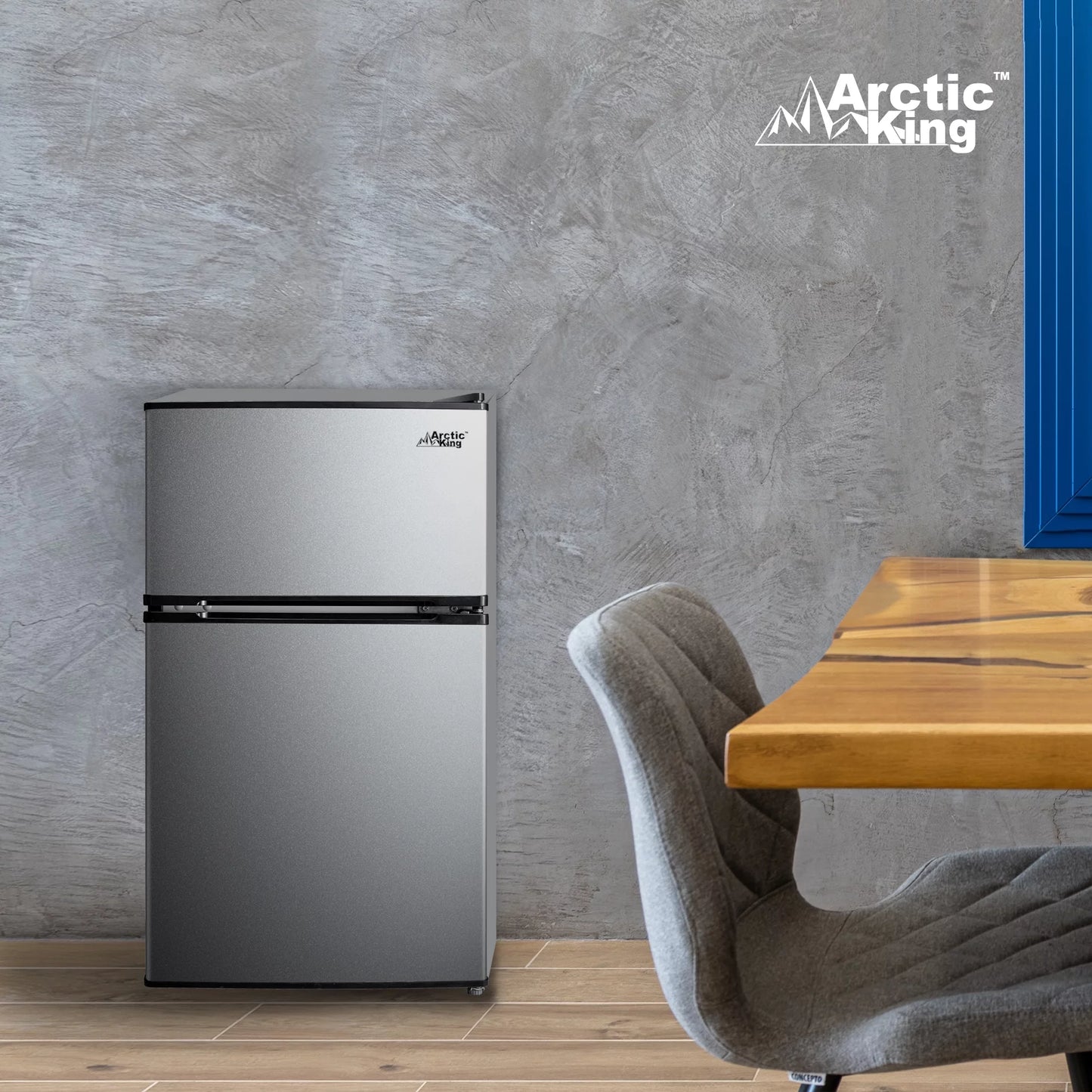 3.2 Cu Ft Two Door Mini Fridge with Freezer Stainless Steel - Energy Star Certified, Compact and Efficient for Dorms, Offices, and Small Spaces